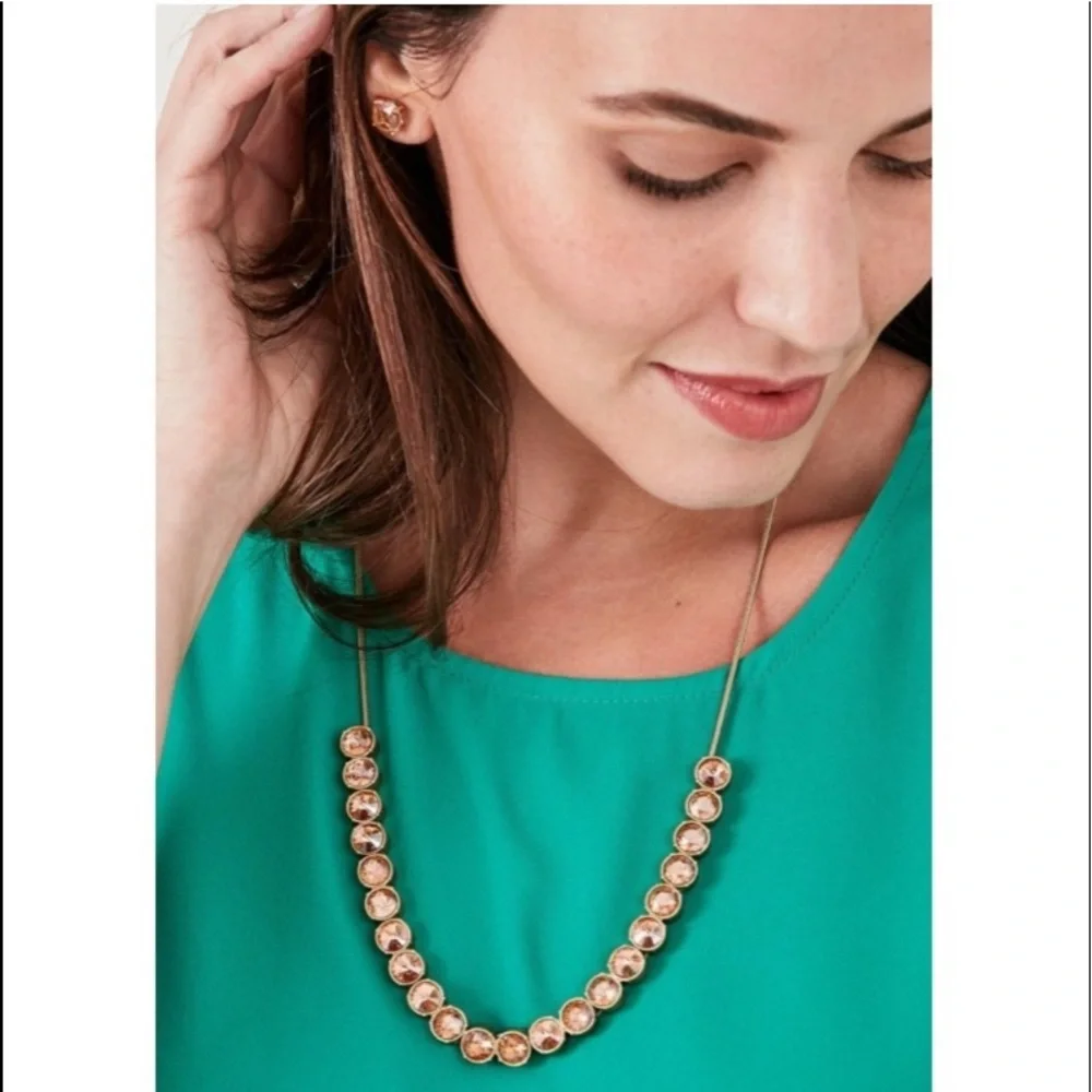 Stella & Dot | Champagne Peach + Vintage Gold Retired Vida Pulley Neckla… - Picture 6 of 8